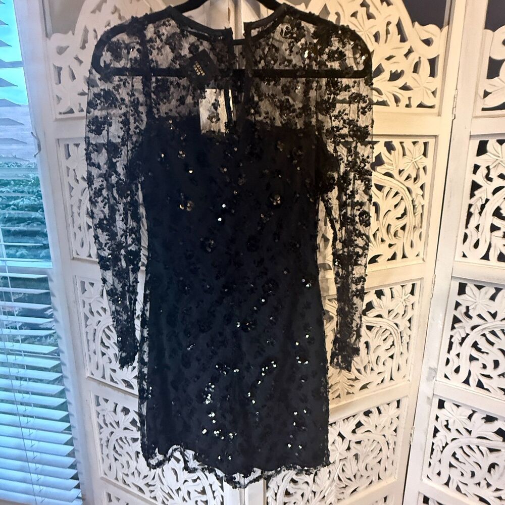 Zara Black Party Dress New With Tags Size Medium Sequined overlay